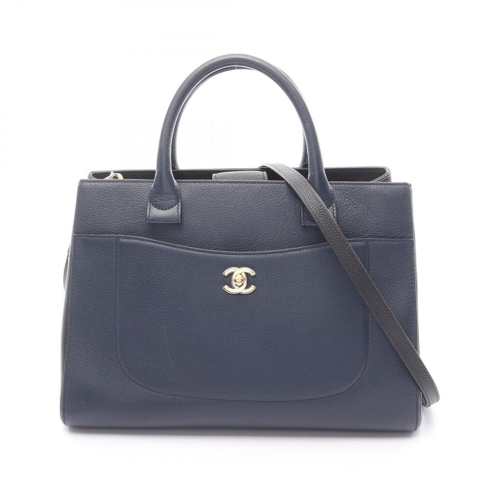 Chanel Neo Executive Tote Bag Leather Navy Blue Black